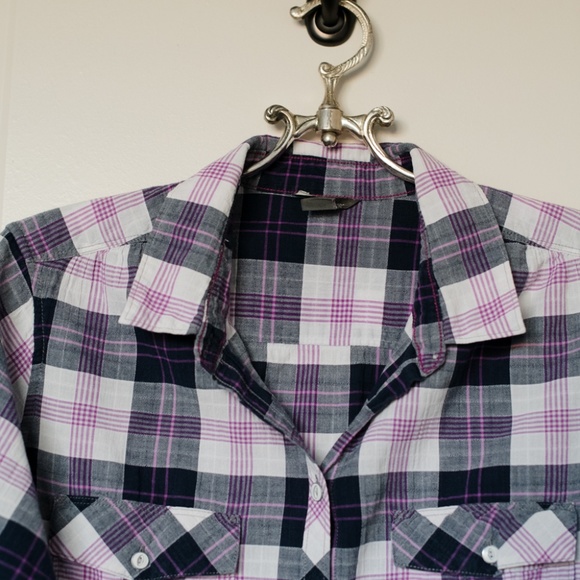 Eddie Bauer Women's Purple and Blue Plaid Long Sleeve Button Down Shirt … - Picture 5 of 12